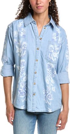 Free People Airbrushed Blossom Denim Shirt