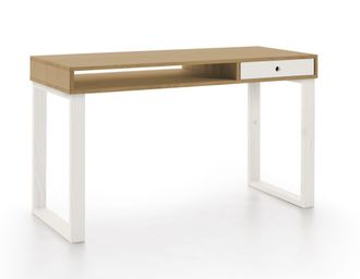 HOGAR 24 Escritorio de madera maciza natural, color encerado y blanco