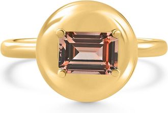 Pompeii3 Candy Button 14k Yellow Gold Emerald Cut Garnet Ring