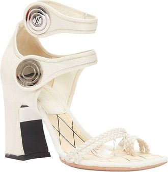 Louis Vuitton Womens Wool/Hair Anaconda Calf Hair Silver Button Braided Chunky Heel (Authentic Pre-Loved)