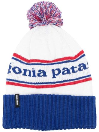 Patagonia logo-intarsia bobble beanie - men - Recycled Polyester - One Size - Blue