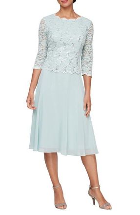 Alex Evenings Faux Two-Piece Cocktail Dress in Fresh Mint at Nordstrom, Size 14