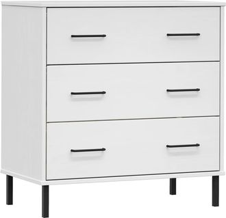 vidaXL Aparador Con 3 Cajones Oslo Madera Maciza Blanco 77x40x79,5 Cm Vidaxl