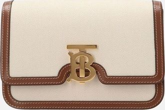 Burberry Womens Small TB Canvas & Leather Shoulder Bag - Tan - Size: UNI