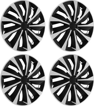 OEM Kit Universal De Tapacubos De 14 Pulgadas En Negro Y Plata (juego De 4 Piezas) - Dise&ntilde;o De Abs Duradero