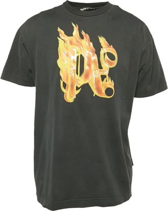 Palm Angels Burning Monogram katoenen T-shirt - Zwart