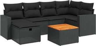 vidaXL Set De Comedor De Jard&iacute;n 7 Pzas Y Cojines Rat&aacute;n Sint&eacute;tico Negro Vidaxl