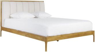 Miliboo Cama De 2 Plazas 160 X 200 Cm De Madera Clara Y Tejido Gris Claro Ronn
