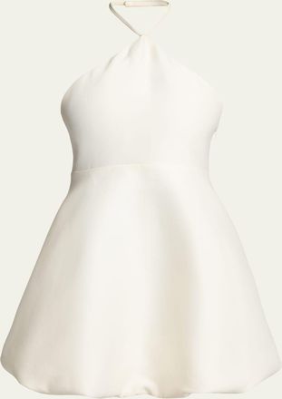 Balenciaga Sleeveless Silk-Wool Crepe Balloon Mini Halter Dress