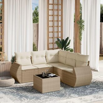 vidaXL Juego De Sof&aacute;s Jard&iacute;n Con Cojines 6 Pzas Rat&aacute;n Sint&eacute;tico Beige Vidaxl