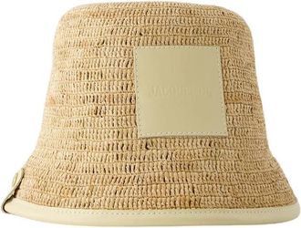 Jacquemus Soli Bucket Hat - unisex - Hoeden - Beige - 60 CM - Leer - Accessoires