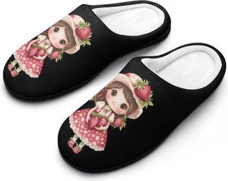 Generic Strawberry Cute Cotton Slippers for Women Indoor Outdoor Slipper Slip-On Memory Foam Home Shoes