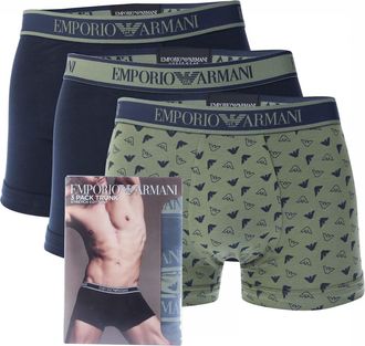 Emporio Armani Heren Core Logo Boxershorts (Set van 3) (Donkerblauw/groen)