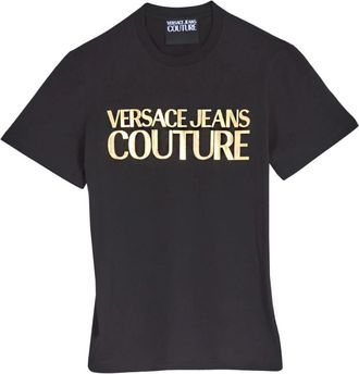 Versace Jeans Couture Logo Embossed Katoenen T-Shirt - Heren - T-shirts - Zwart - 2XL - Katoen - Tops