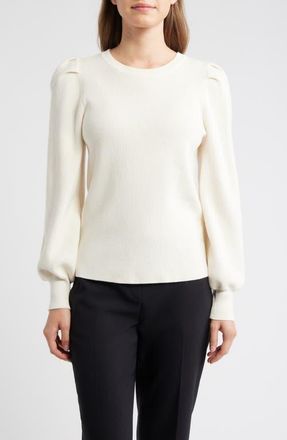 Anne Klein Pleat Sleeve Crewneck Sweater in White Dove at Nordstrom, Size X-Large P