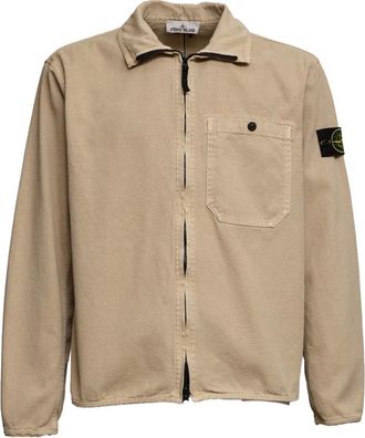 Stone Island Jassen, Heren, Beige, L, Katoen, Overshirt
