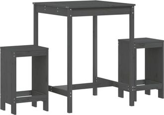 vidaXL Set De Mesa Y Taburetes Altos Jard&iacute;n 3 Piezas Madera Pino Gris Vidaxl