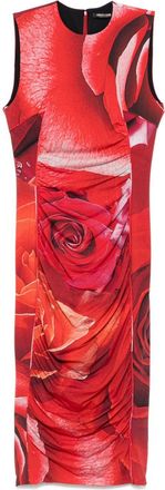 Roberto Cavalli rose-print midi dress - women - Polyamide/Elastane/Polyamide/Elastane - 46 - Red