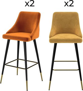 Rendez-Vous D&eacute;co Pack de 4 sillas de bar de terciopelo naranja y amarillo 78 cm