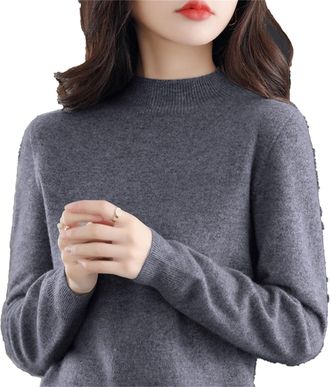 Generic Cashmere Sweaters for Women, 100% Cashmere Long Sleeve Crew Neck Soft Warm Pullover Knit Jumpers Trendy Plus Size (Medium Gray,2XL)