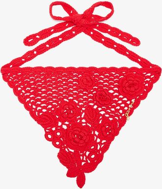 Ganni Goji Berry Head Scarf in Cotton Crochet Organic