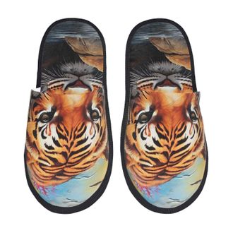 Generic Camping Slippers Colorful Plant Tiger Print Indoor Slipper Portable House Shoes Fluffy Fuzzy Slippers For Casual Travel Bedroom L
