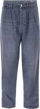 Brunello Cucinelli Denim Broek met Plooi aan de Voorkant - Heren - Jeans - Blauw - Maat: XL Denim