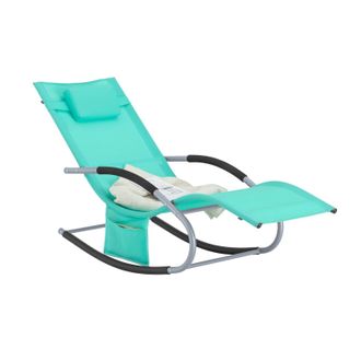 SoBuy Tumbona Mecedora Con Almohada Y Bolsillo Lateral Estructura De Hierro Malla Transpirable Teslin C&oacute;modo Soporta Hasta 150 Kg Color Azul 63 X 150 X 83 C