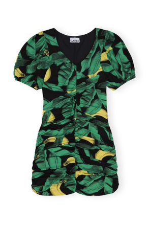 Ganni Black Ruched Mesh Mini Dress - Size 10/12 Elastane