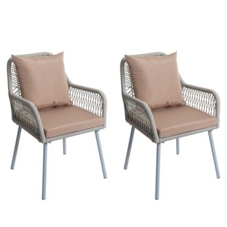 Hhg Hhg - Nunca Usado] Juego De 2 Sillas De Jard&iacute;n 475, Asiento/respaldo De Exterior En Tejido De Cuerda De Aluminio Rope, Gris, Funda Taupe