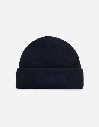 Paul & Shark Mens Embroidered Shark Tag Beanie Navy - Size: OS