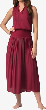 Helen Jon Sleeveless Smocked Dress In Merlot