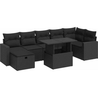 vidaXL Set De Sof&aacute;s De Jard&iacute;n Y Cojines 8 Piezas Rat&aacute;n Sint&eacute;tico Negro