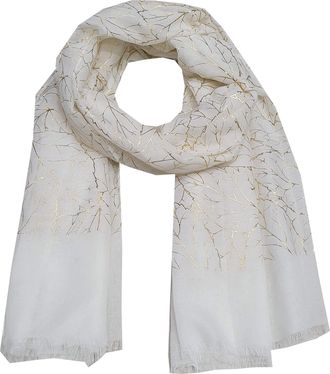 World of Shawls New Ladies Womens Glitter Foil Sparkle Print Scarf Scarves (Leaf All over Glitter Ivory Cream)