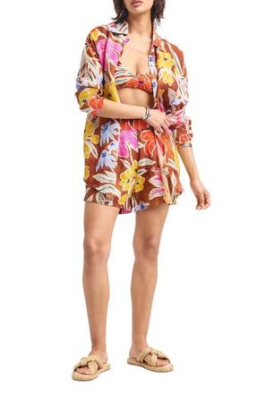 Vitamin A Playa Oversize Linen Cover-Up Shirt in Painted Garden at Nordstrom, Size X-Small