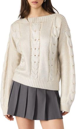 Steve Madden Debbi Cable Cotton Boat Neck Sweater in Antique at Nordstrom, Size Xx-Large
