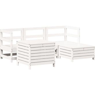 vidaXL Juego De Sof&aacute;s De Jard&iacute;n 5 Piezas Madera Maciza De Pino Blanco Vidaxl
