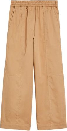 Max Mara Wijde Katoenen Broek - Dames - Wijde Broeken - Beige - M - Katoen - Broeken