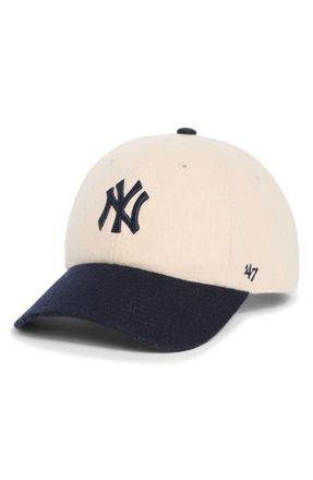 Sporty & Rich Yankees Serif Wool Baseball Cap in Ecru/dark Navy at Nordstrom