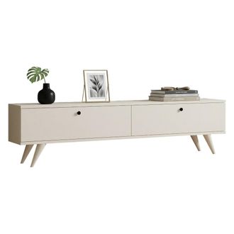 Dmora Mueble Tv Atestino, 2 Puertas, 2 Compartimientos, Apertura Abatible, 160x25x40h Cm Blanco