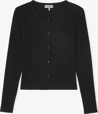 Ganni Black Top in Pointelle - Size XXS Organic Cotton