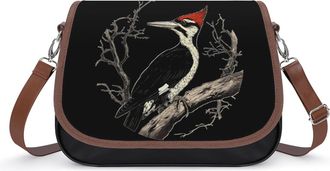 Generic Woodpecker on A Branch Leather Crossbody Bags for Women Messenger Handbag Purse Shoulder Bag