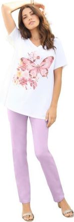 Roaman's Plus Size Ultimate Short Sleeve Swing Tee in White Pink Butterfly at Nordstrom, Size 12