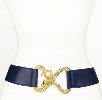 Raina Snake Buckle Leather Belt in Navy at Nordstrom, Size Medium