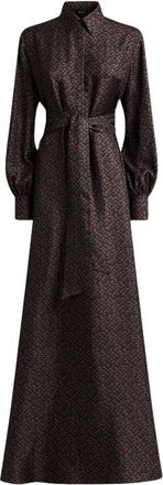 Kiton Geometrisch Bedrukte Zijden Jurk - Dames - Maxi kleedjes - Zwart - XS - Kleedjes
