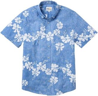 Reyn Spooner 50th State Flower Tailored Fit Floral Button-Down Shirt in Denim at Nordstrom, Size Xx-Large