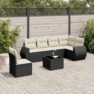 vidaXL Set De Comedor De Jard&iacute;n 7 Pzas Y Cojines Rat&aacute;n Sint&eacute;tico Negro Vidaxl