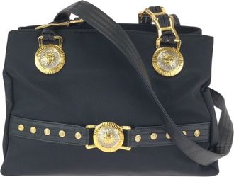 Versace Black Nylon Leather Shoulder Bag Tote Bag (Pre-Owned)