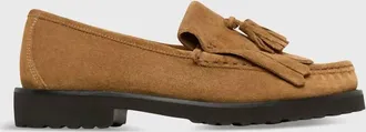Ann Mashburn Womens Kilt Lug Sole Penny Loafers In Whiskey Suede