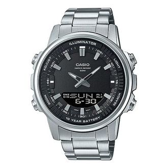Casio Mens CASIO Dress Series Classic Minimalistic Black 47mm 50 waterproof Stainless Steel Strap Mens Silver Analog AMW-880D-1AV